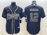 Men's Green Bay Packers #12 Aaron Rodgers Black Reflective With Patch Cool Base Stitched Baseball Jersey,baseball caps,new era cap wholesale,wholesale hats